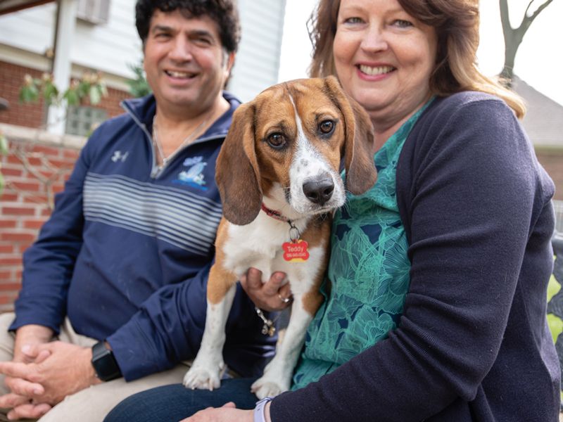 a former laboratory beagle with his new family