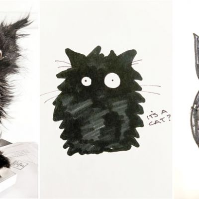 collage of a black kitten and two drawings